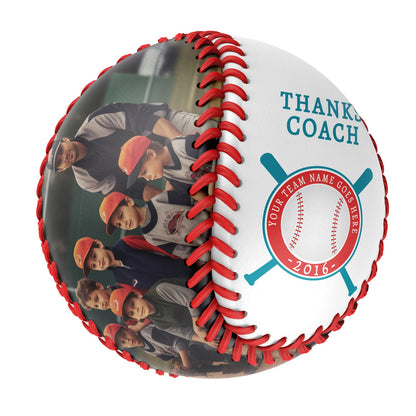 Personalized White Thanks Coach Gift Photo Baseballs