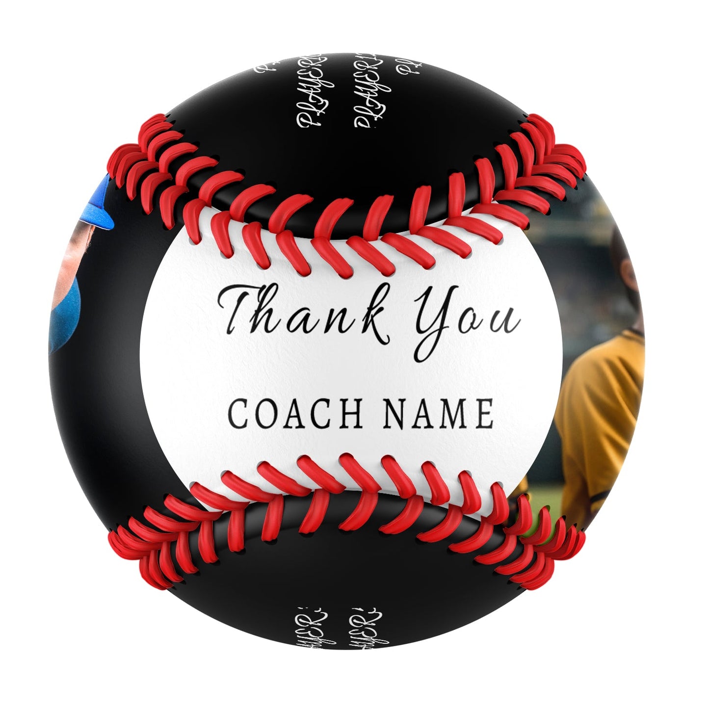 Personalized Black Thanks Coach Gift Photo Baseballs