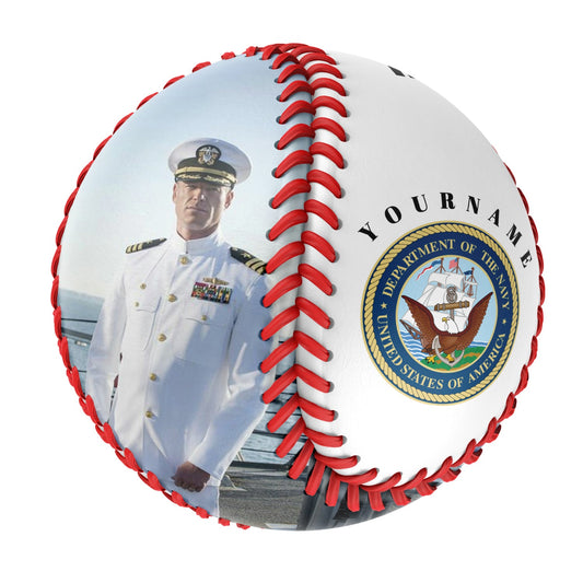 Personalized White U.S Veteran Navy Photo Baseballs