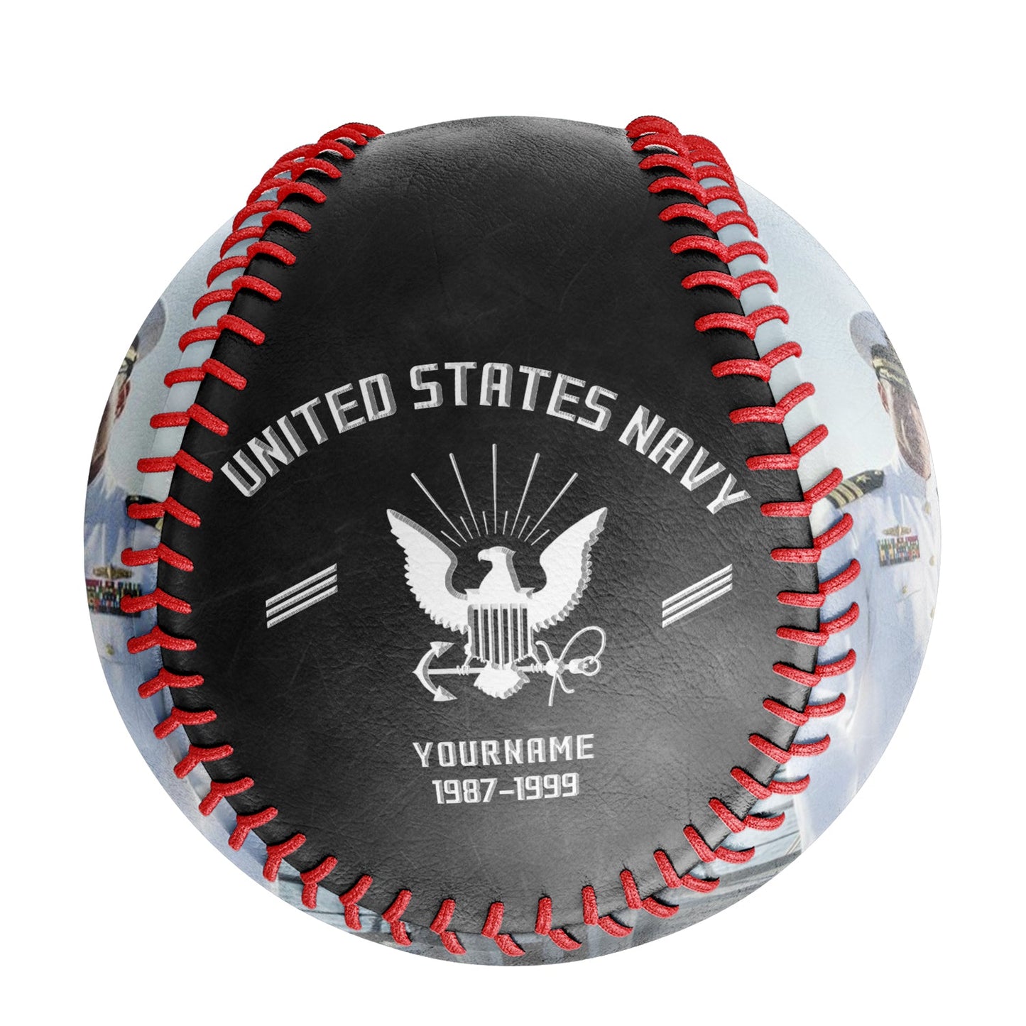 Custom Black U.S Veteran Navy Photo Baseballs