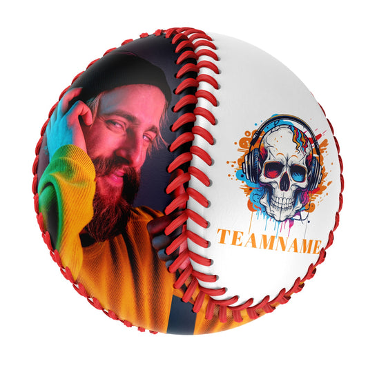 Custom White Colorful Headphones Skull Photo Baseballs