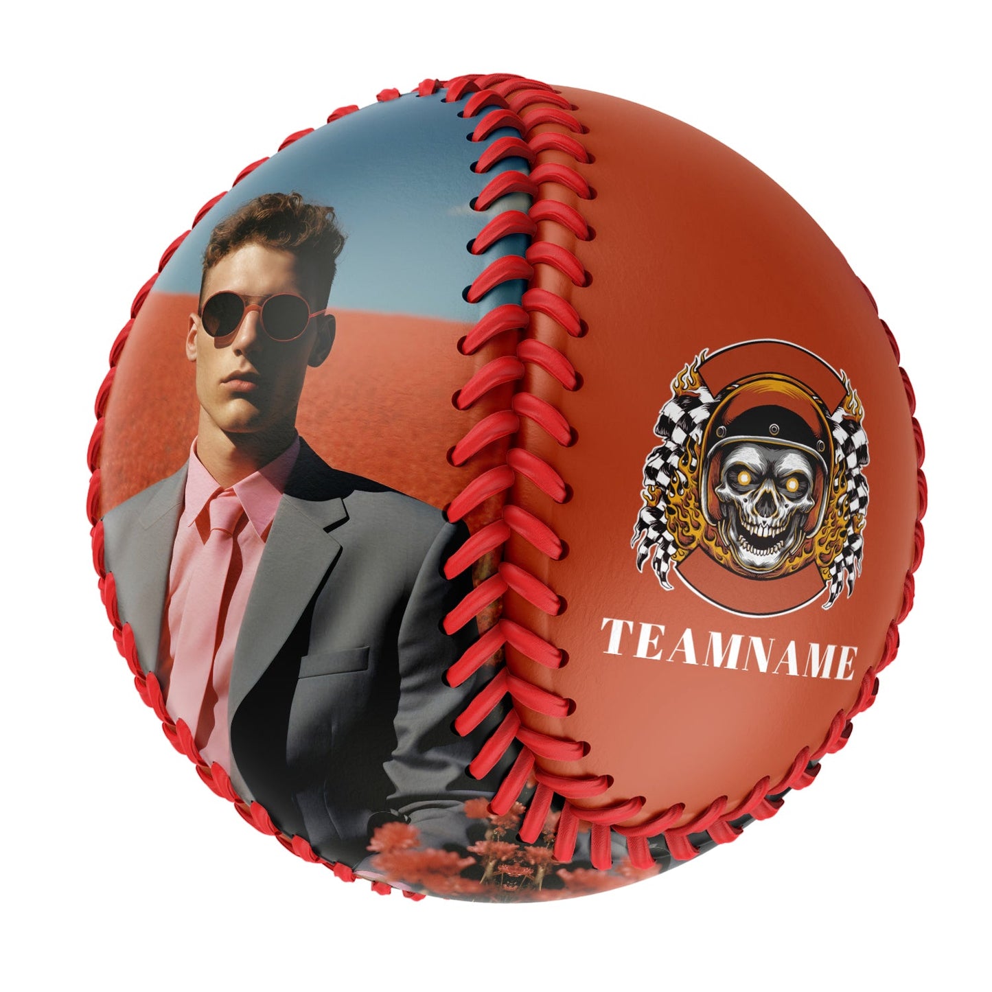 Custom Orange Lattice Skull Photo Baseballs