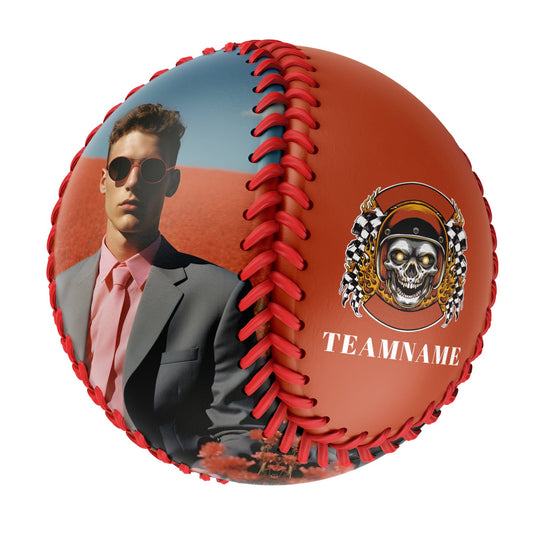 Custom Orange Lattice Skull Photo Baseballs