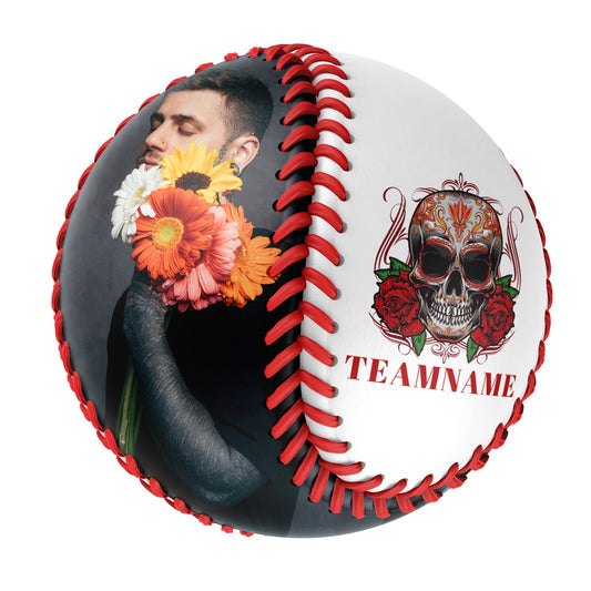 Custom White Flower Skull Photo Baseballs