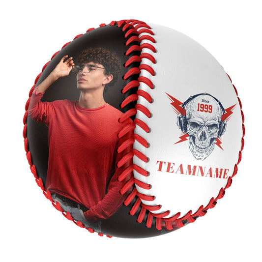 Custom White Lightning Skull Photo Baseballs