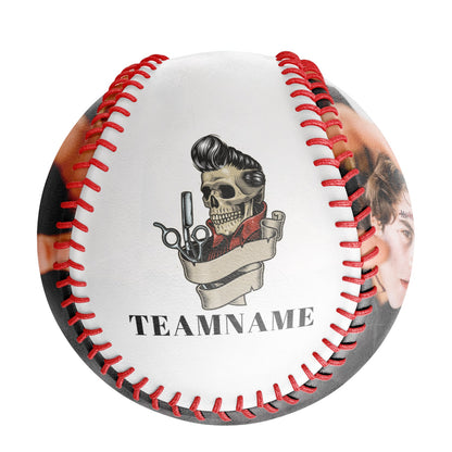 Custom White Haircut Skull Photo Baseballs