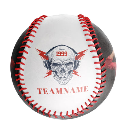 Custom White Lightning Skull Photo Baseballs