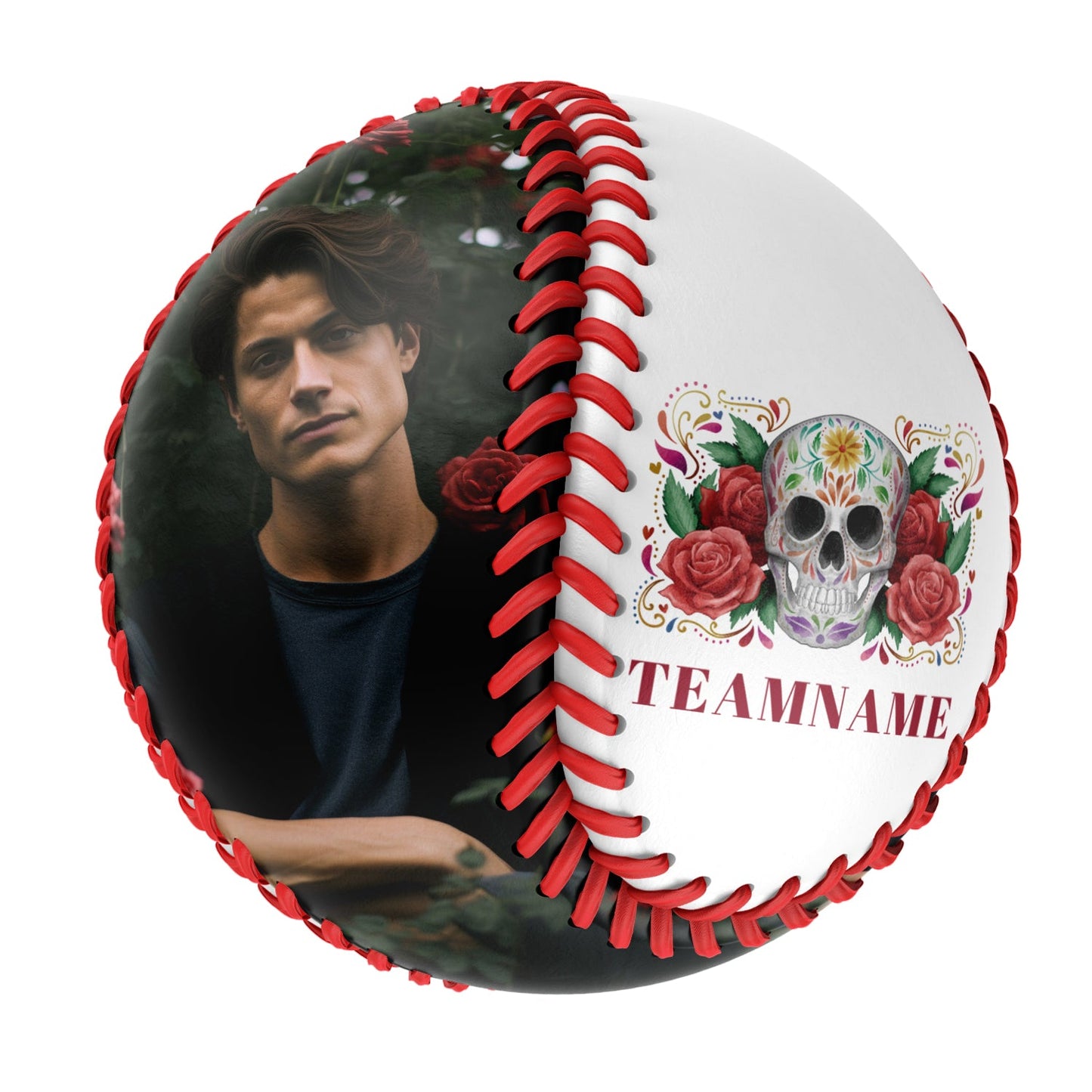 Custom White Red Rose Skull Photo Baseballs