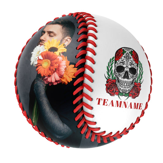 Custom White Red Rose Skull Photo Baseballs