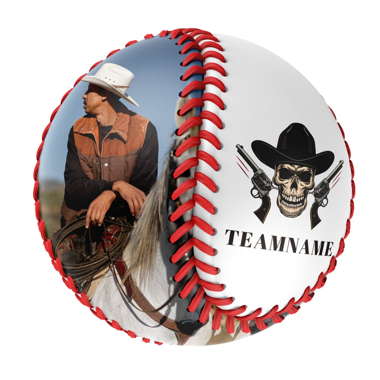 Custom White Cowboy Skull Photo Baseballs