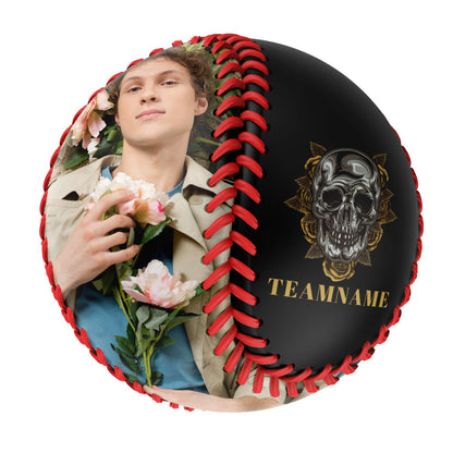 Custom Black Yellow Rose Skull Photo Baseballs