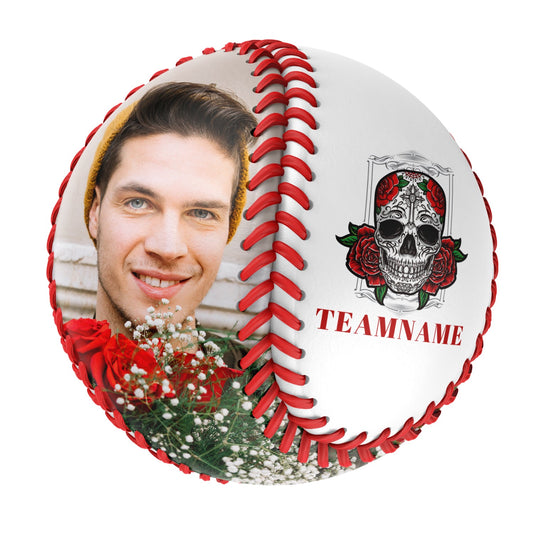 Custom White Red Rose Skull Photo Baseballs