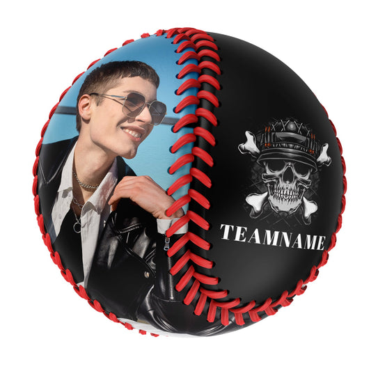 Custom Black Bone Skull Photo Baseballs