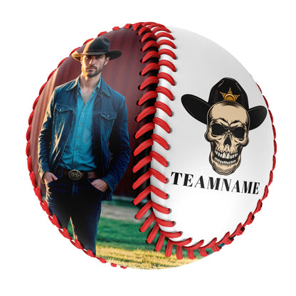 Custom White Cowboy Skull Photo Baseballs