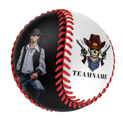 Custom White Cowboy Skull Photo Baseballs