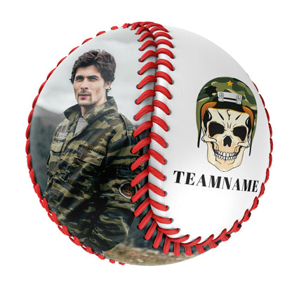 Custom White Camouflage Helmet Skull Photo Baseballs