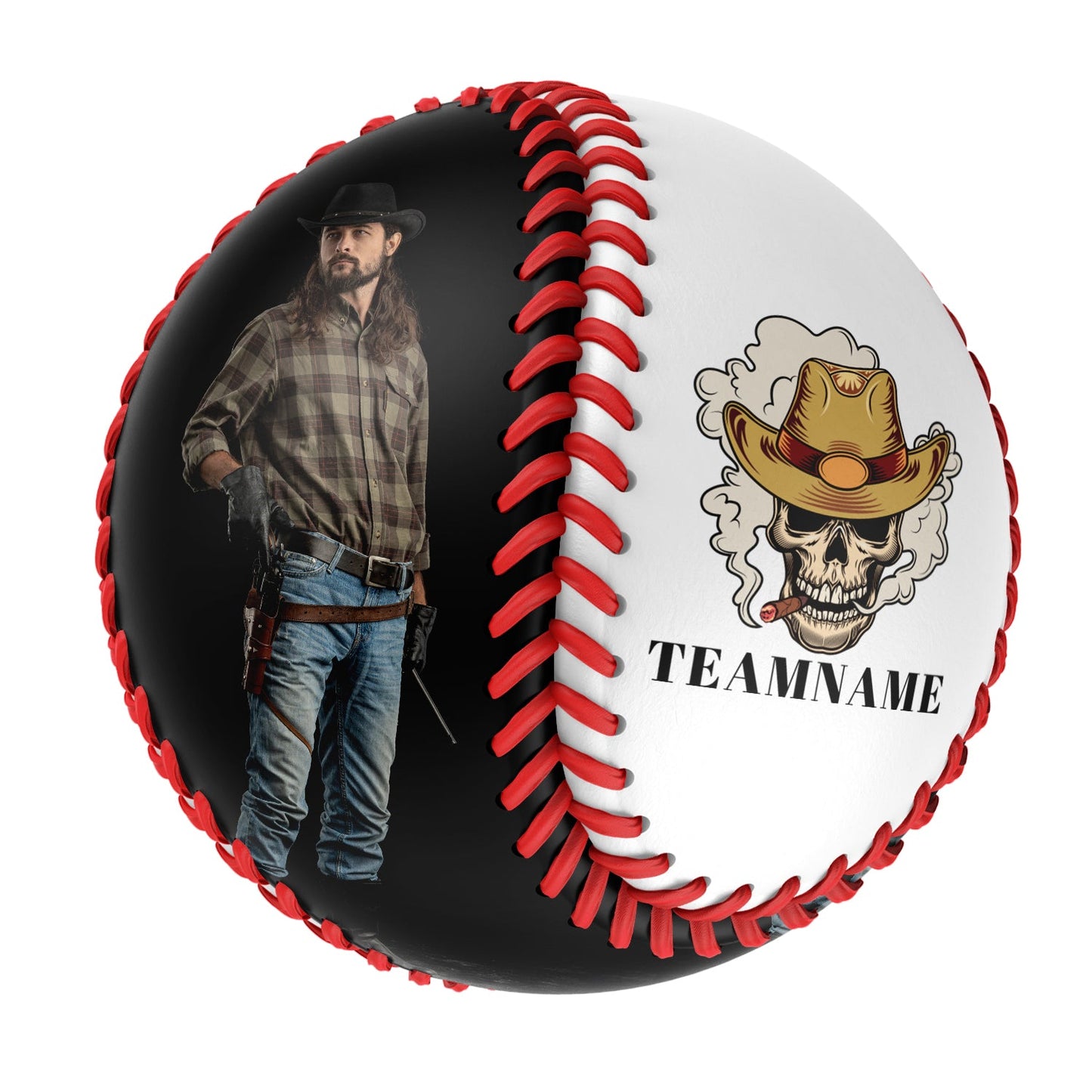 Custom White Cowboy Smoking Skull Photo Baseballs