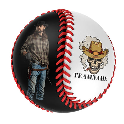 Custom White Cowboy Smoking Skull Photo Baseballs