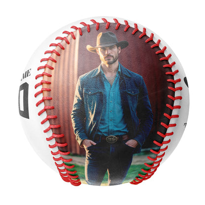 Custom White Cowboy Skull Photo Baseballs