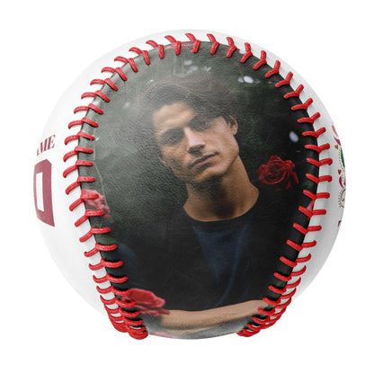 Custom White Red Rose Skull Photo Baseballs