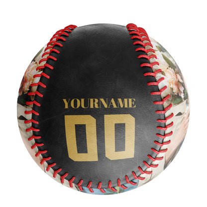 Custom Black Yellow Rose Skull Photo Baseballs