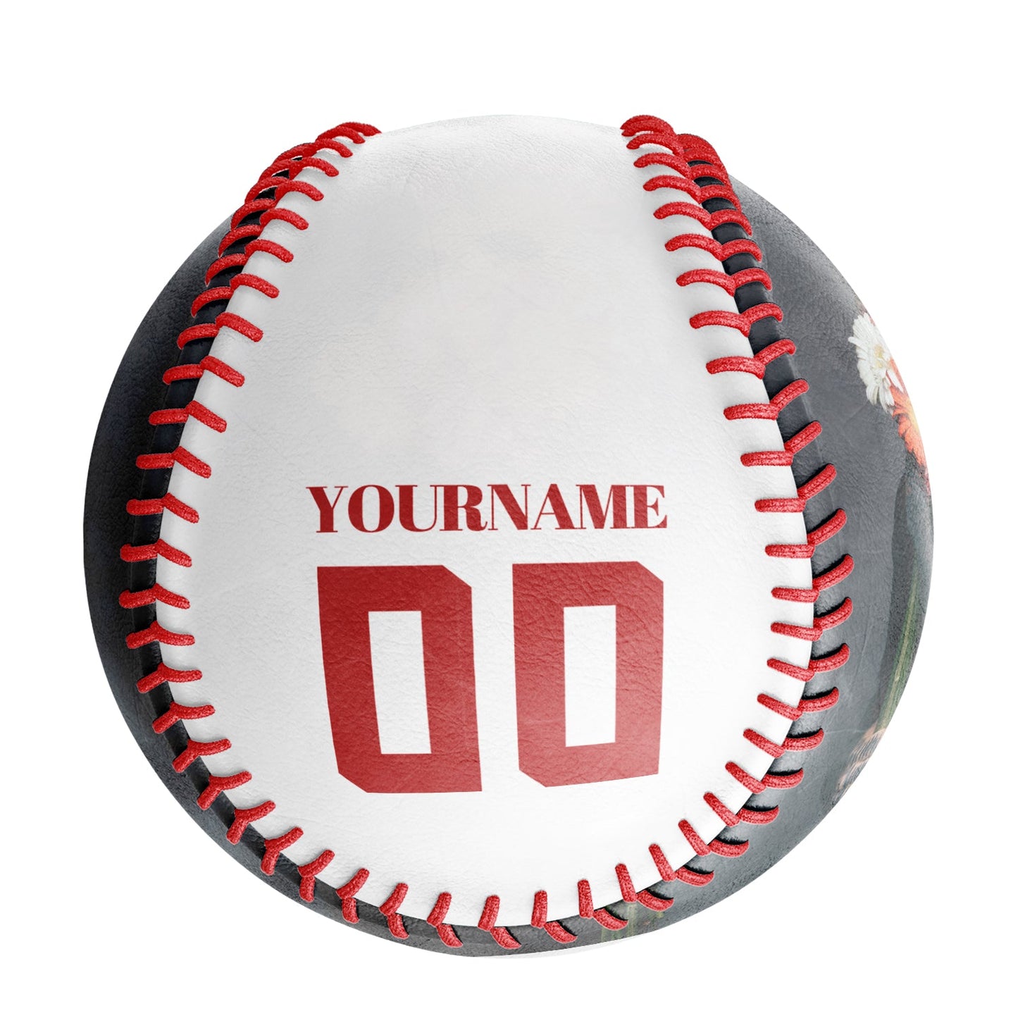 Custom White Red Rose Skull Photo Baseballs