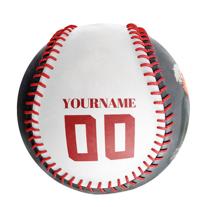 Custom White Red Rose Skull Photo Baseballs