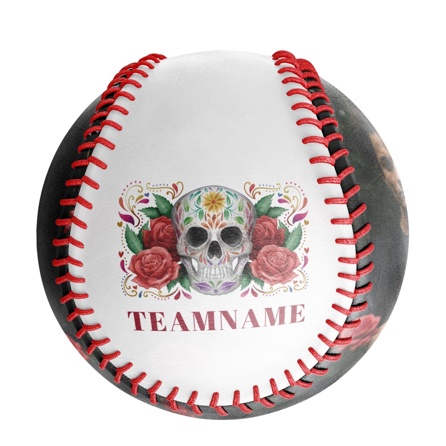 Custom White Red Rose Skull Photo Baseballs