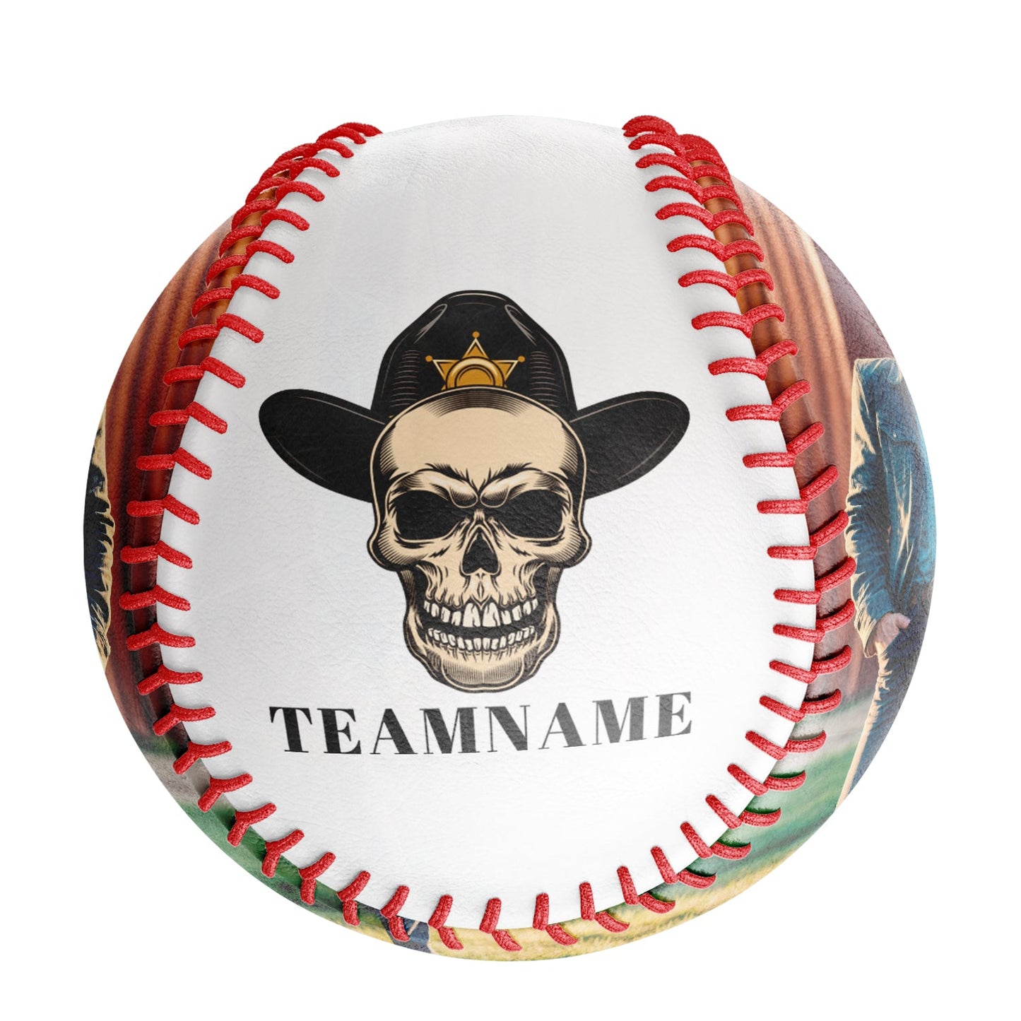 Custom White Cowboy Skull Photo Baseballs