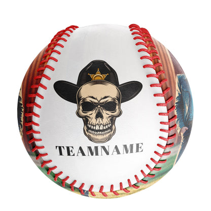 Custom White Cowboy Skull Photo Baseballs