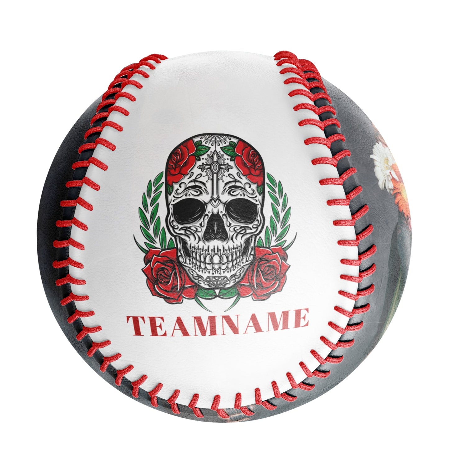 Custom White Red Rose Skull Photo Baseballs