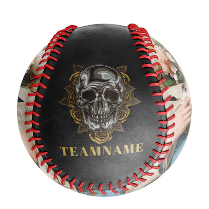 Custom Black Yellow Rose Skull Photo Baseballs