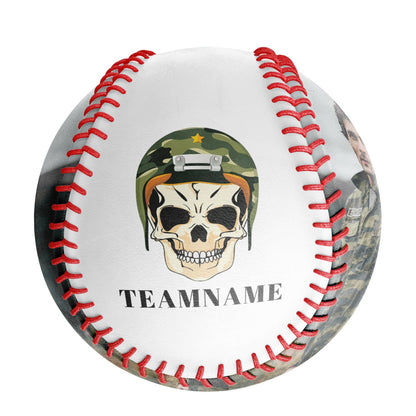 Custom White Camouflage Helmet Skull Photo Baseballs