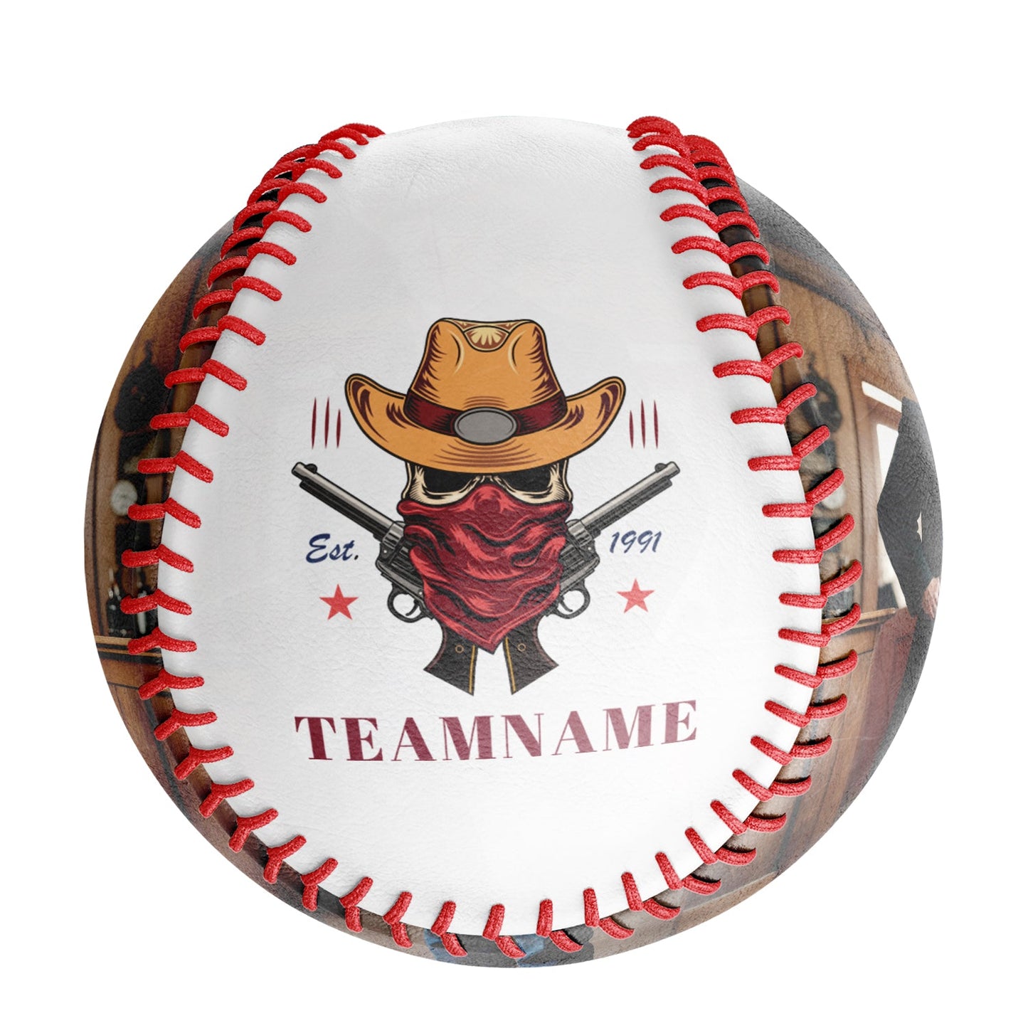 Custom White Cowboy Skull Photo Baseballs