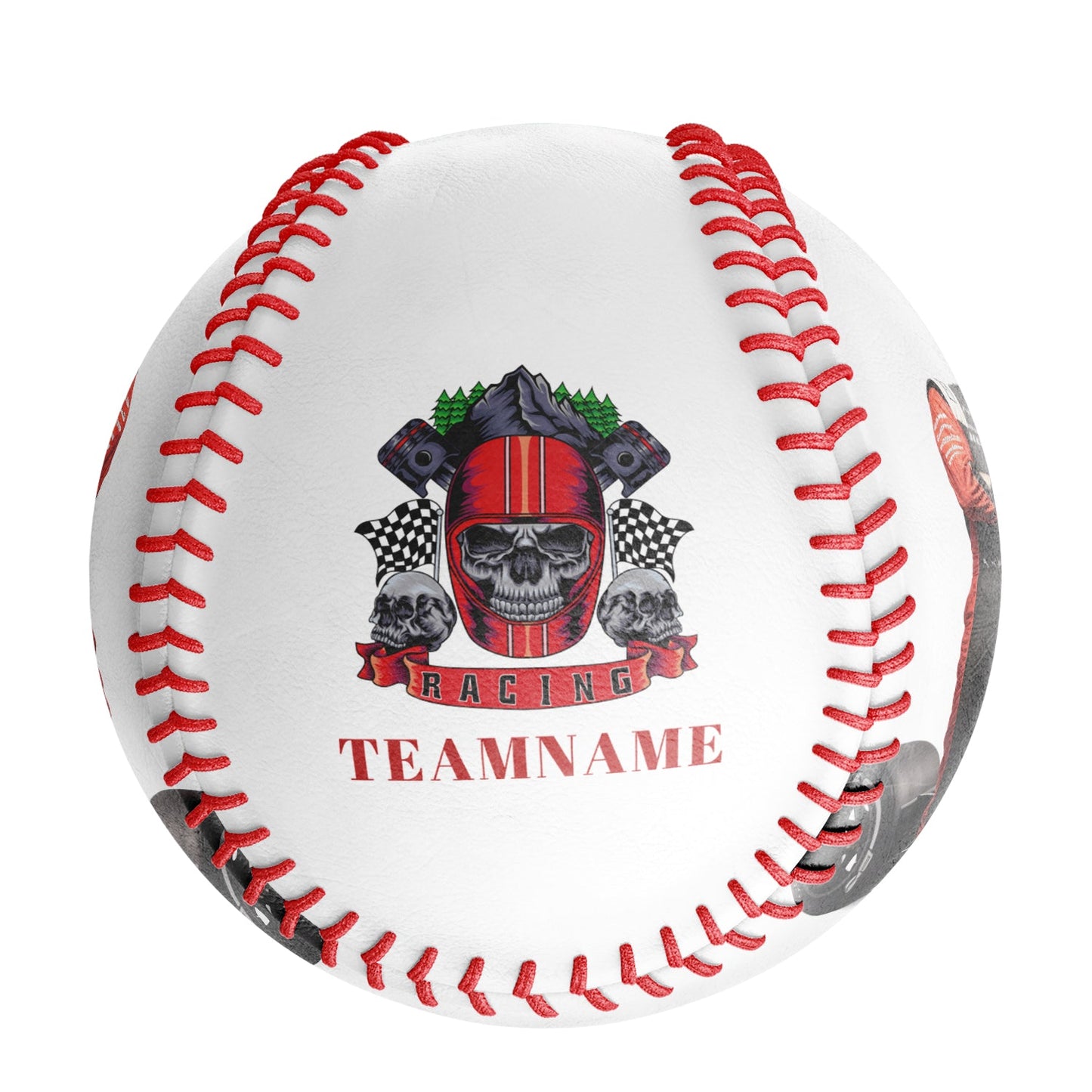 Custom White Racing Skull Photo Baseballs