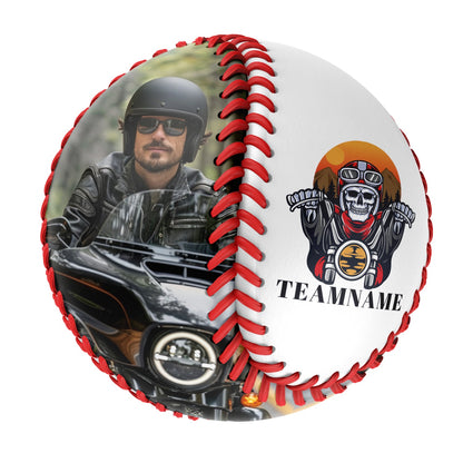 Custom White Motorcycle Skull Photo Baseballs