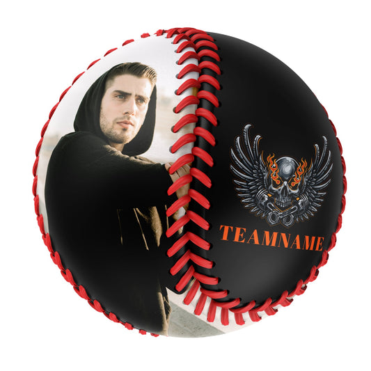 Custom Black Mechanical Wings Skull Photo Baseballs