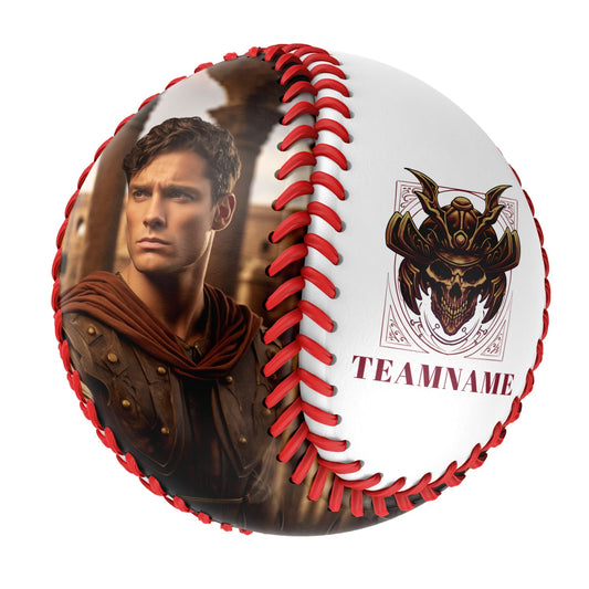 Custom White Retro Ghost Warrior Skull Photo Baseballs