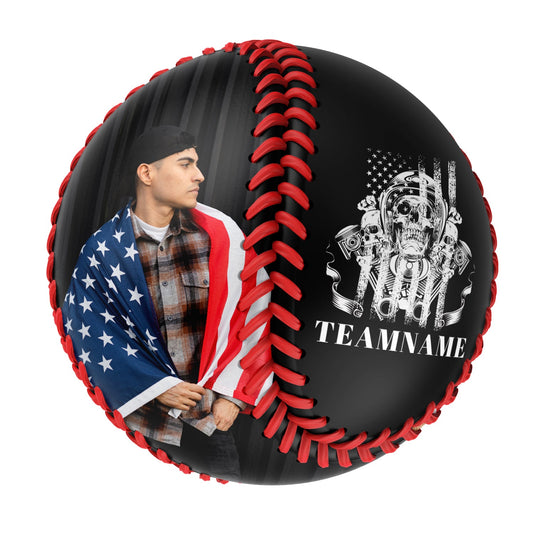 Custom Black American Flag Skull Photo Baseballs