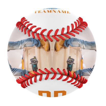 Custom White Worker Skull Photo Baseballs