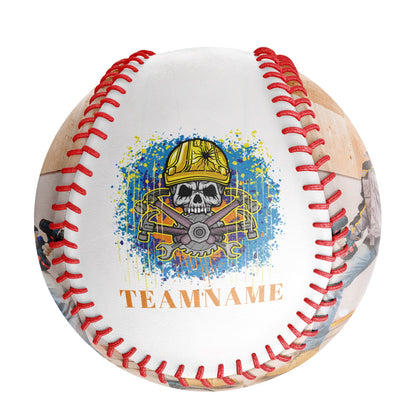 Custom White Worker Skull Photo Baseballs