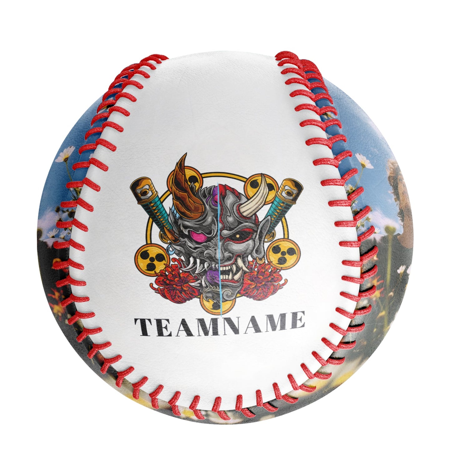 Custom White Chrysanthemum Ghost Warrior Skull Photo Baseballs