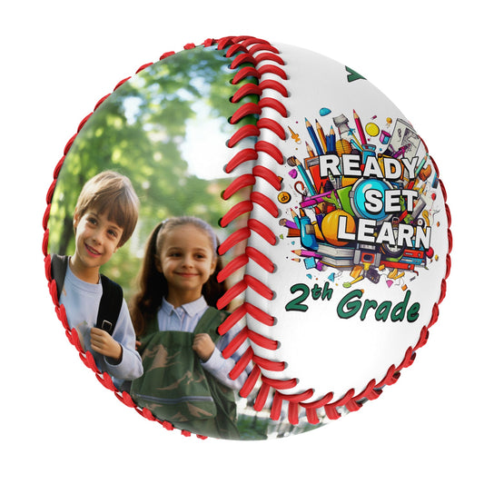 Custom White Ready Set Learn Starting School 2th Grade Photo Baseballs