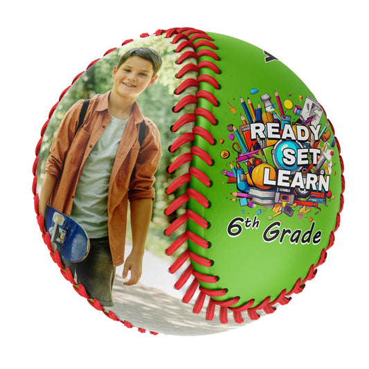 Custom Gold Ready Set Learn Starting School 6th Grade Photo Baseballs