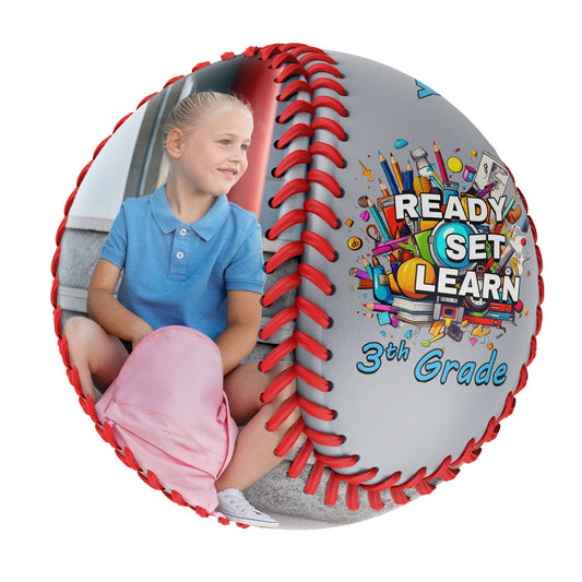 Custom Grey Ready Set Learn Starting School 3th Grade Photo Baseballs