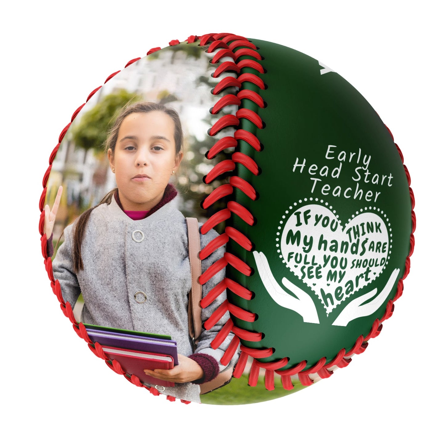 Custom Kelly Green Early Head Start Teacher Photo Baseballs