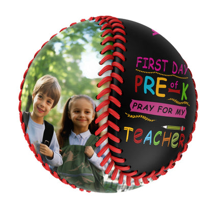 Custom Black First Day Of Pre-K Pray For My Teacher Photo Baseballs