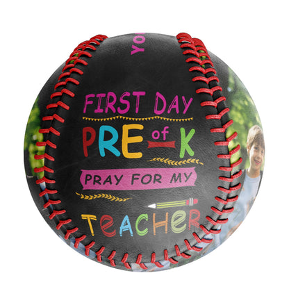 Custom Black First Day Of Pre-K Pray For My Teacher Photo Baseballs