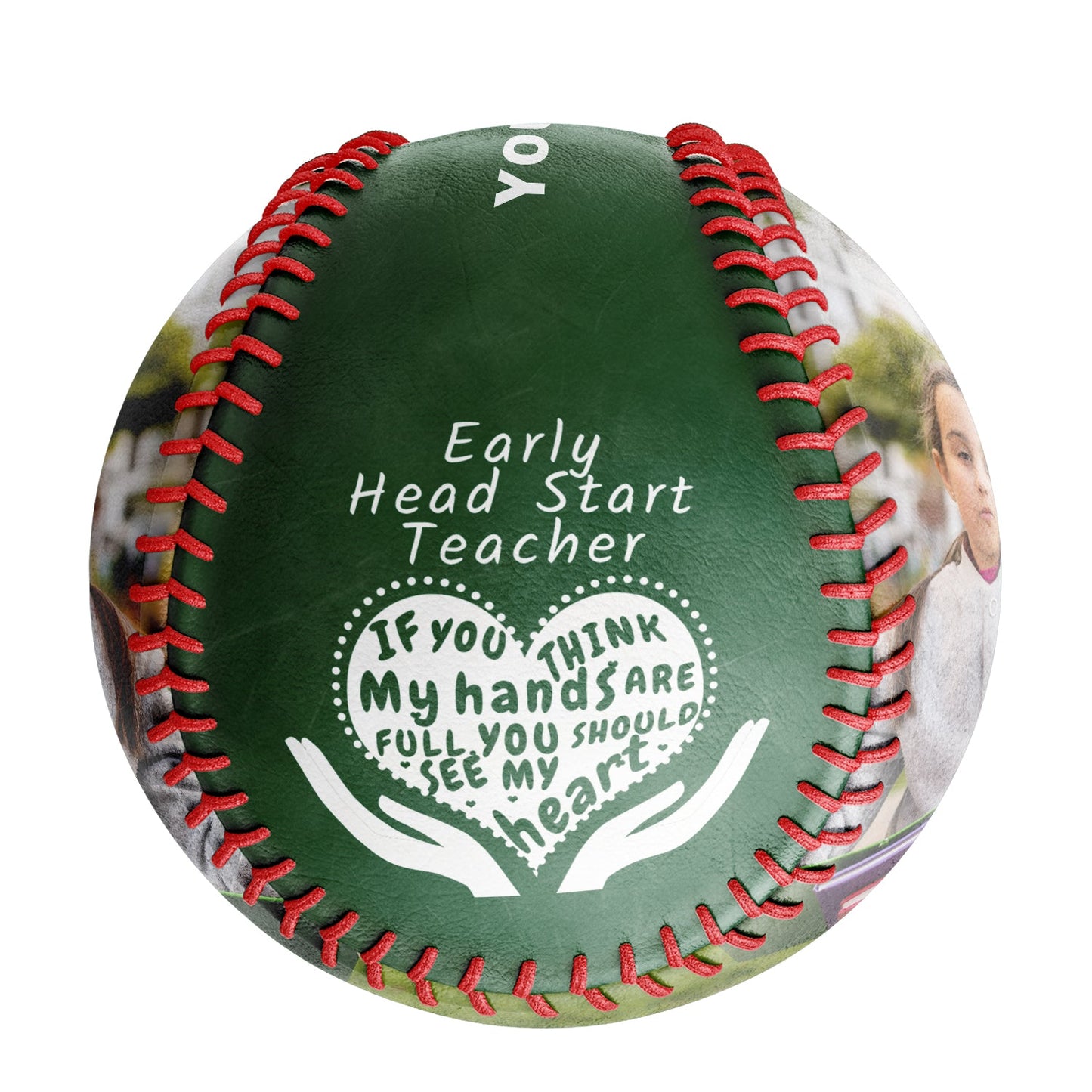 Custom Kelly Green Early Head Start Teacher Photo Baseballs