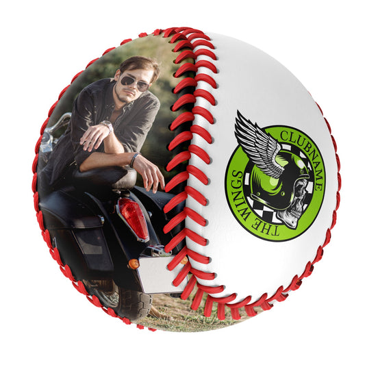 Custom White Wings Helmet Motorcycle Club Photo Baseballs